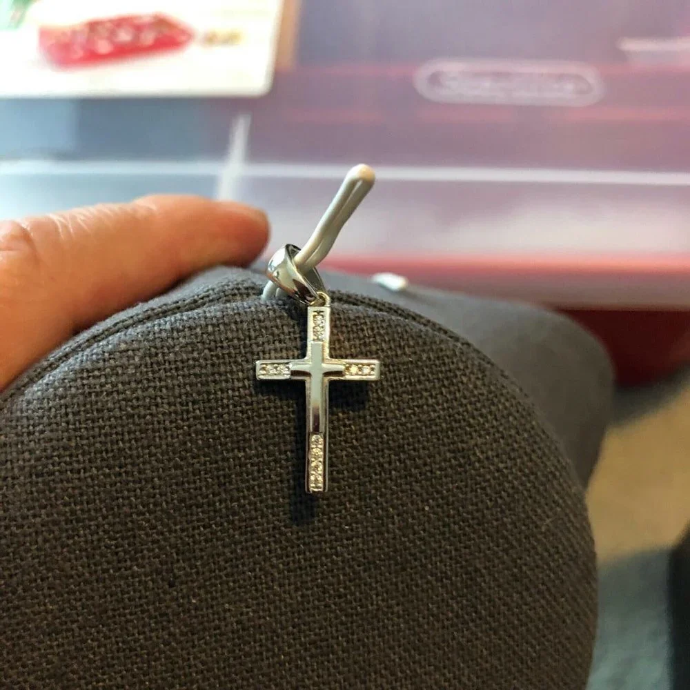 925 Sterling Silver White Zirconia Chain Pendant Cross 1